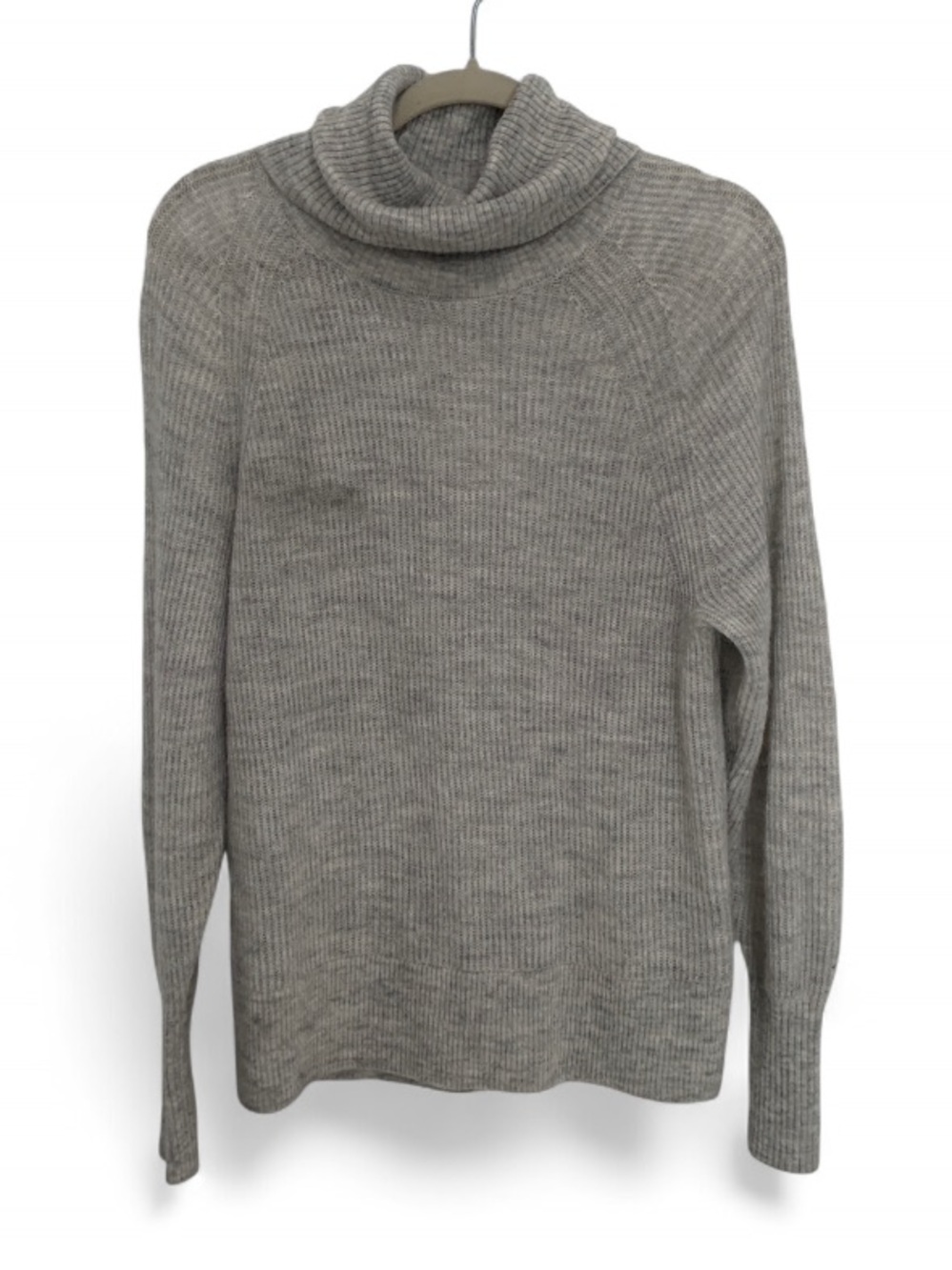 Quince Heathered Gray Ribbed Turtleneck Wool Blend Sweater